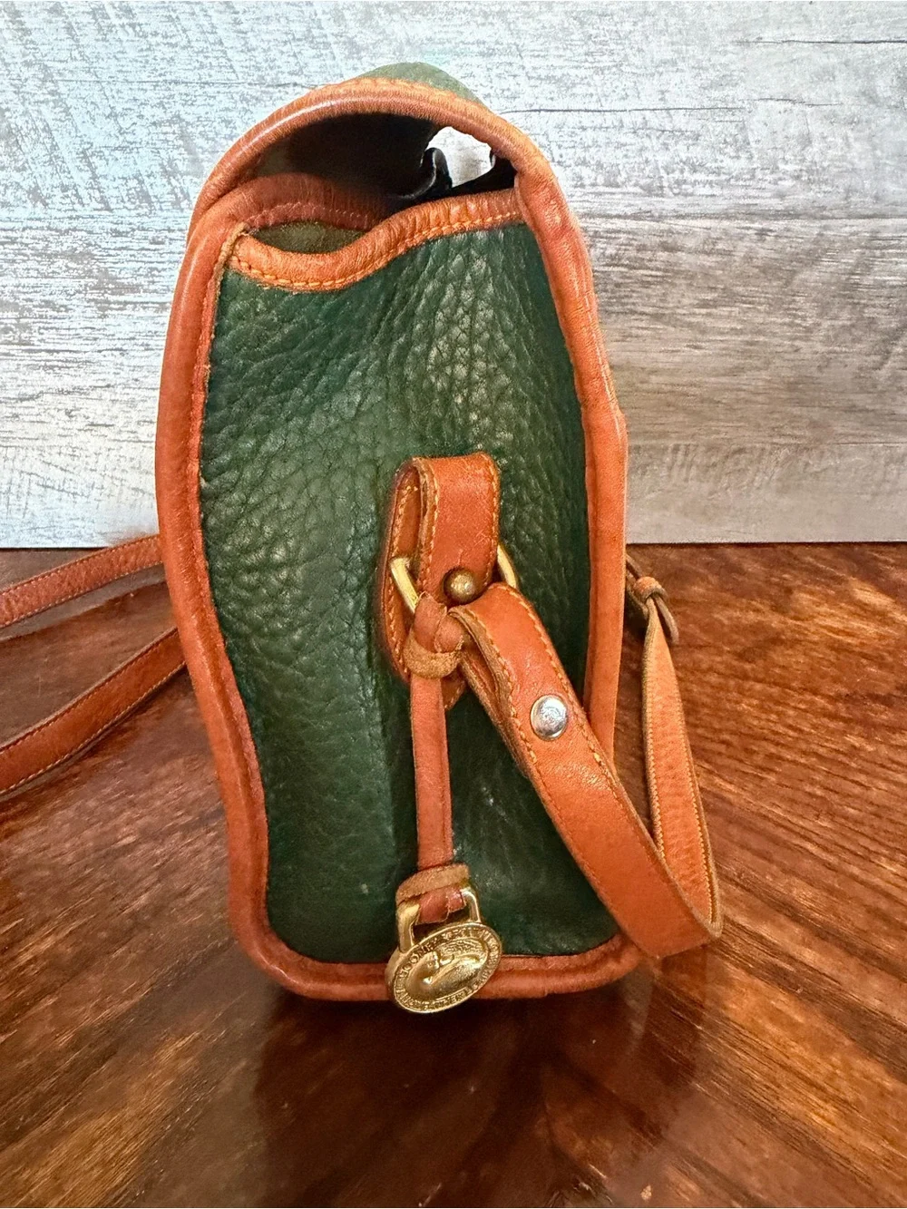 Vintage Dooney & Bourke Green All Weather Leather Essex Crossbody Purse